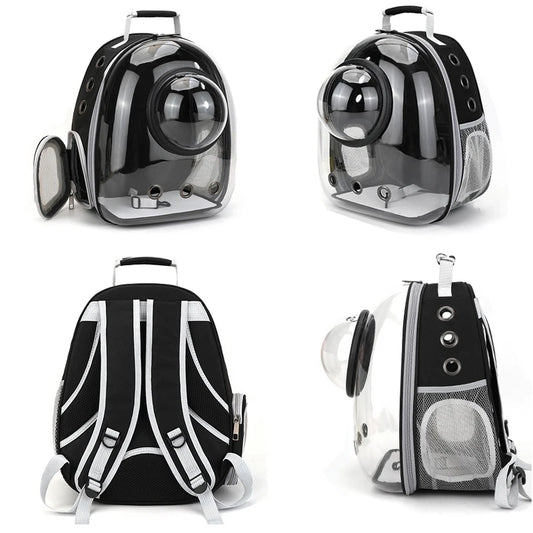 Modern Astronaut-Style Pet Backpack - Transparent View