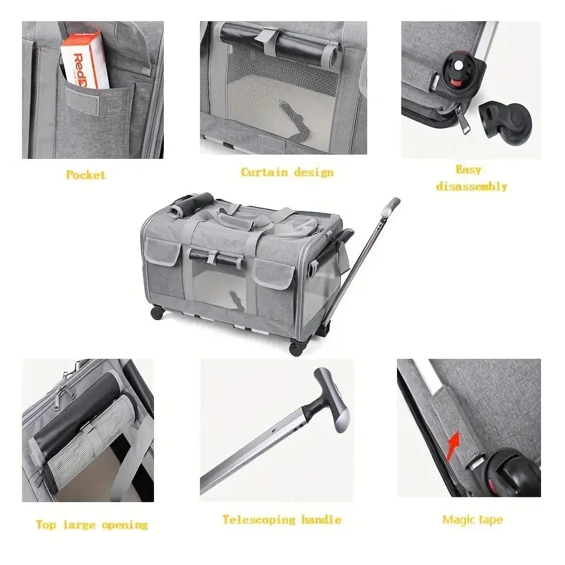 Modern Pet Travel Trolley - Detachable & Foldable