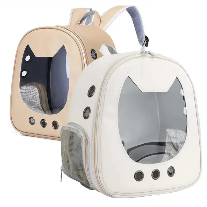 Modern PU Leather Pet Backpack - Transparent Outdoor Case