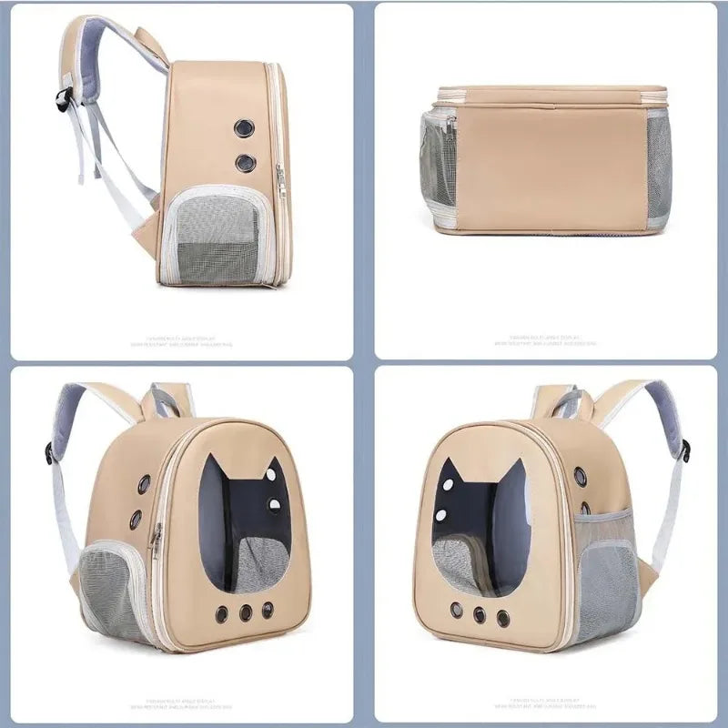 Modern PU Leather Pet Backpack - Transparent Outdoor Case