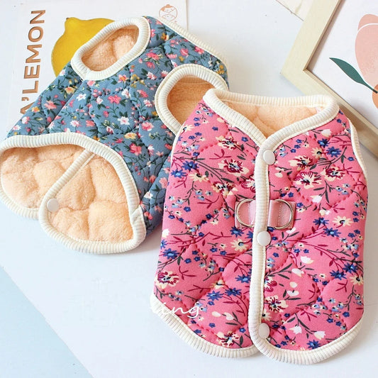 Floral Accent Pet Fleece Coat - Cozy Winter Style
