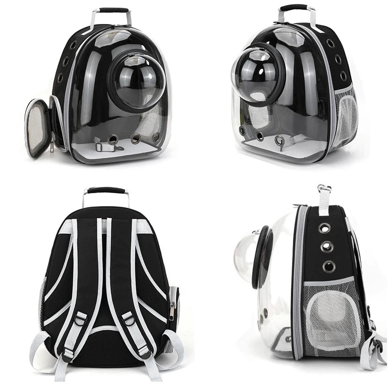 Modern Astronaut-Style Pet Backpack - Transparent View