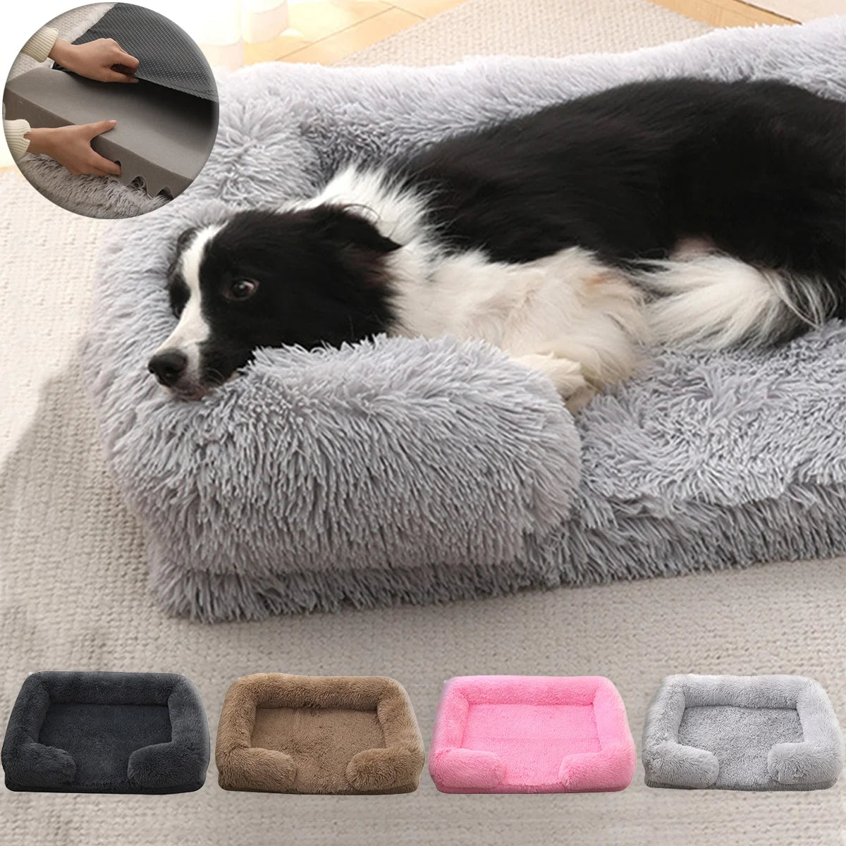 Signature Square Plush Pet Bed - Thickened Comfort