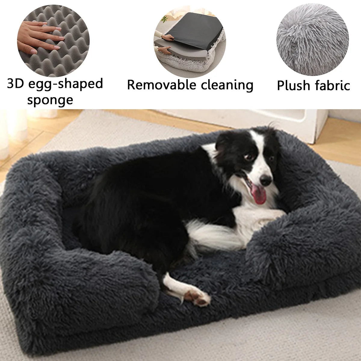 Signature Square Plush Pet Bed - Thickened Comfort